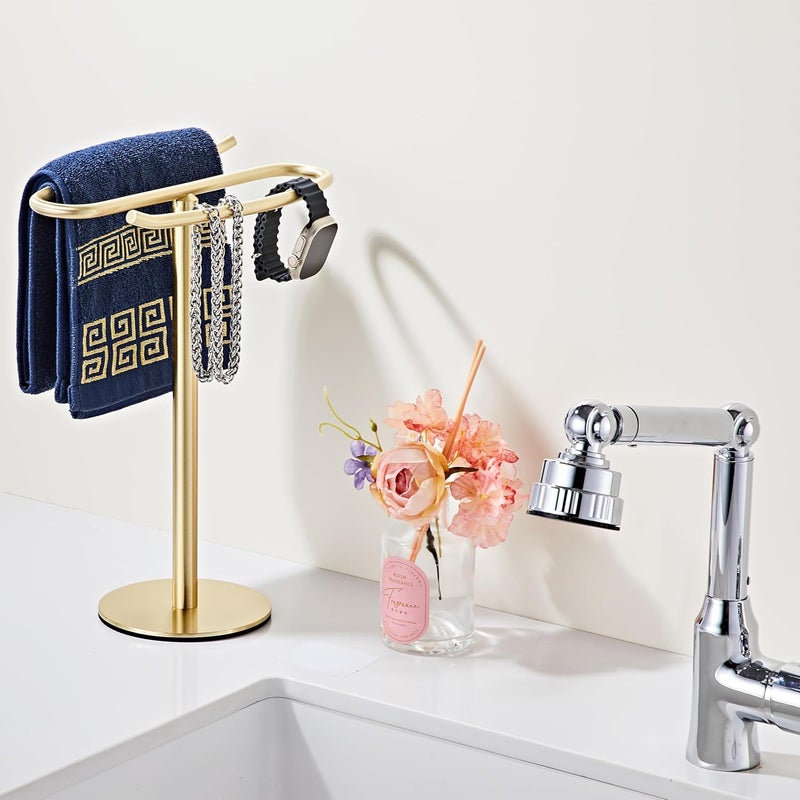 BTHRMHW Gold Hand Towel Holder Stand,13 Inch Free-Standing Towel Rack, SUS304 Stainless Steel Towel Bar Rack Stand, Tower Bar for Bathroom Kitchen Vanity Countertop… - Image 4
